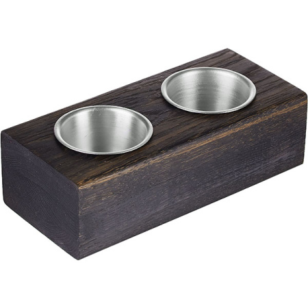 Набор соусников на подставке [2шт]; дуб,алюмин.; 80мл