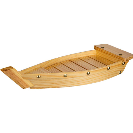 Блюдо «Корабль»; дерево,сталь; H=8,L=42,B=16.5см; бежев.