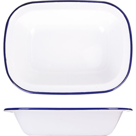 Блюдо эмалиров.; сталь; L=24,B=17.5см; белый,синий