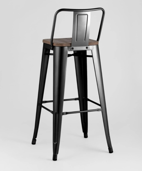 Стул барный TOLIX WOOD со спинкой черный глянцевый