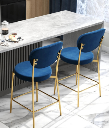 Стул полубарный Барбара велюр королевский синий, золотые ножки