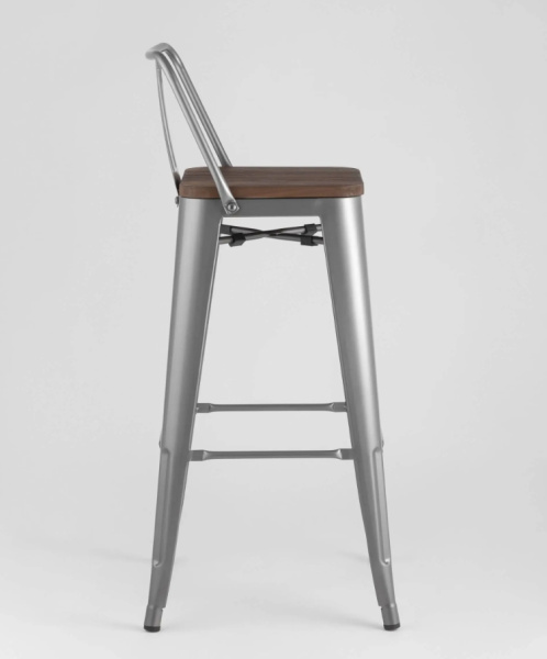 Стул барный TOLIX WOOD со спинкой серебристый матовый