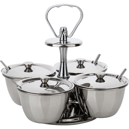 Набор фуршетный для соусов и специй на 4чаши с кр.; сталь нерж.; D=10,H=20.5см; металлич.