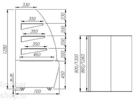 Витрина кондитерская Carboma Polus K70 VV 1,3-1 (ВХСв - 1,3д Люкс Техно)