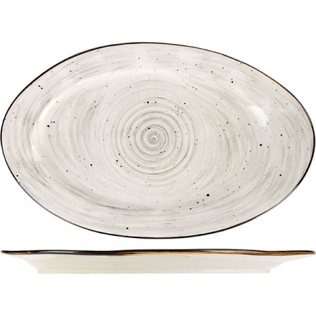 Блюдо овал. «Пастораль»; фарфор; H=2.3,L=32.5,B=20.5см; серый