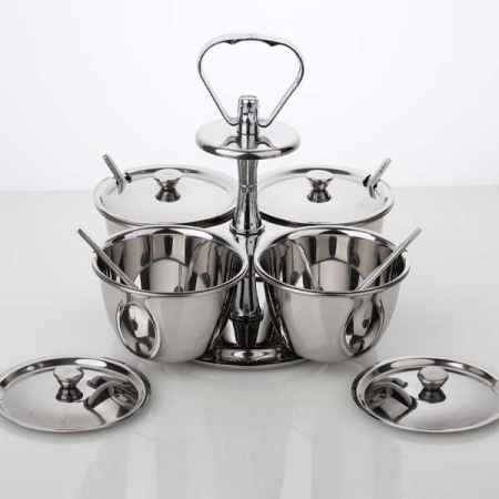 Набор фуршетный для соусов и специй на 4чаши с кр.; сталь нерж.; D=10,H=20.5см; металлич.