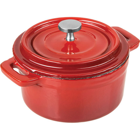 Горшок для запекания с крышкой; чугун; 250мл; D=10см; красный
