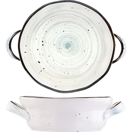 Блюдо для запек.с ручк. «Пастораль»; фарфор; 550мл; D=15.5,H=5,L=19.6см; зелен.