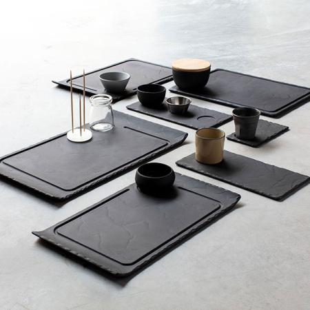 Блюдо для гамбургера «Базальт»; фарфор; D=6.8,L=33,B=20см; черный,матовый