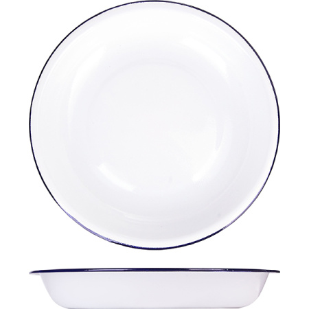 Тарелка глуб. эмалиров.; сталь; D=23см; белый,синий