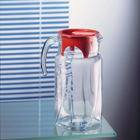 Кувшин с крышкой «Луна»; стекло,пластик; 1.7л; H=235,L=167мм; прозр.,красный