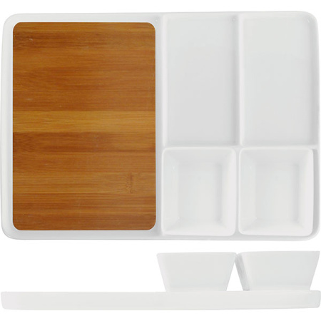 Блюдо для стейка/сыра с соусниками [2шт]; бамбук,фарфор; H=60,L=335,B=235мм