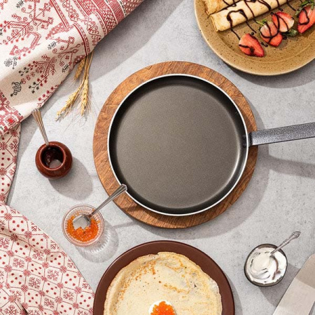 Сковорода для блинов «Клас Шеф»; алюмин.,тефлон; D=24,H=2,L=45см; синий,черный