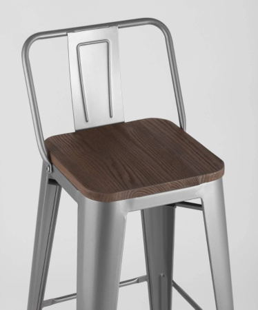 Стул барный TOLIX WOOD со спинкой серебристый матовый