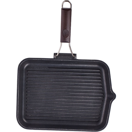 Сковорода-гриль; алюмин.,дерево; H=4,L=27/43,B=34.5см; черный