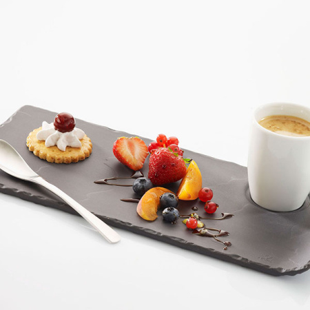 Блюдо с выемкой «Базальт»; фарфор; H=1.5,L=29,B=13.4см; черный