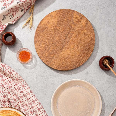 Доска для подачи круглая б/ручки светлый дуб; дуб; D=300,H=30мм