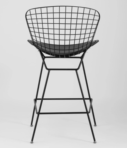 Стул полубарный с низкой спинкой Bertoia черный с черной подушкой
