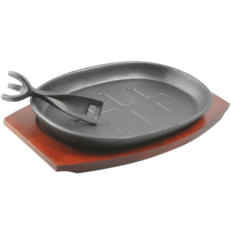 Сковорода для фахитос на подставке; чугун,дерево; H=4.5,L=32/27.5,B=19см; черный,древесн.