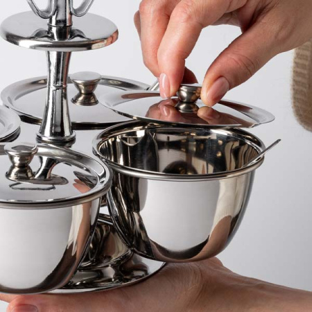 Набор фуршетный для соусов и специй на 4чаши с кр.; сталь нерж.; D=10,H=20.5см; металлич.