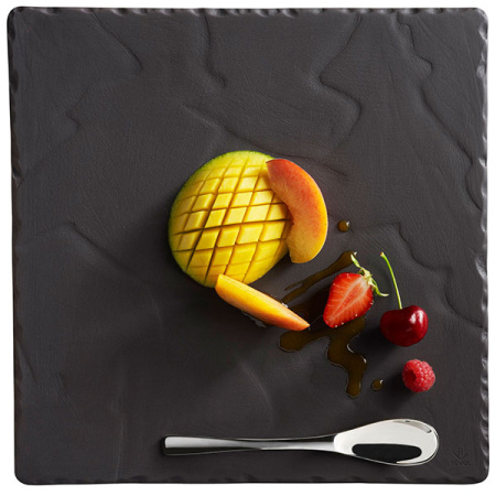 Блюдо квадратное «Базальт»; фарфор; L=25.5,B=25.5см; черный,матовый