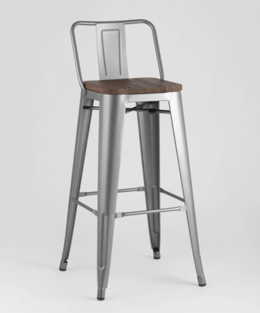 Стул барный TOLIX WOOD со спинкой серебристый матовый