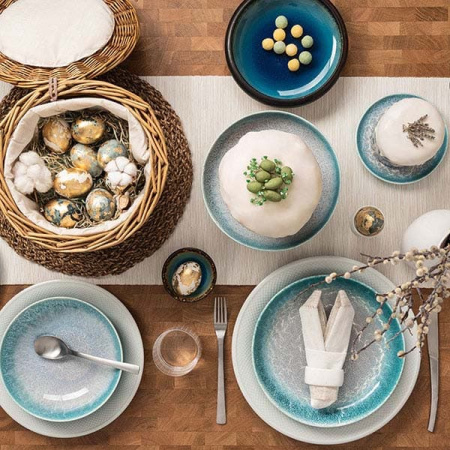 Тарелка глубокая «Нептун»; фарфор; D=24см; бирюз.,белый