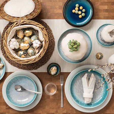 Салатник «Нептун»; фарфор; D=20см; бирюз.,белый