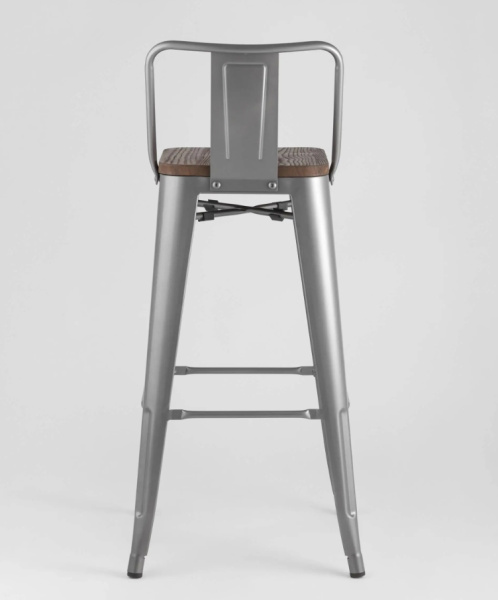 Стул барный TOLIX WOOD со спинкой серебристый матовый