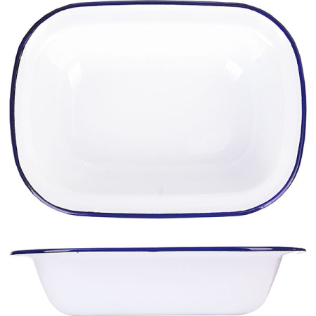 Блюдо эмалиров.; сталь; L=19.5,B=14.5см; белый,синий