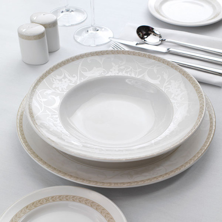 Тарелка мелкая «Антуанетт»; фарфор; D=22.5,H=2.5см; белый,олив.