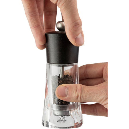 Мельница для перца метал.мех.; акрил,дерево; H=14см; прозр.,шоколад.