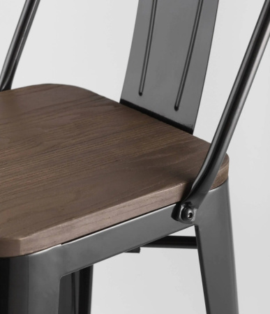 Стул полубарный TOLIX WOOD со спинкой черный глянцевый