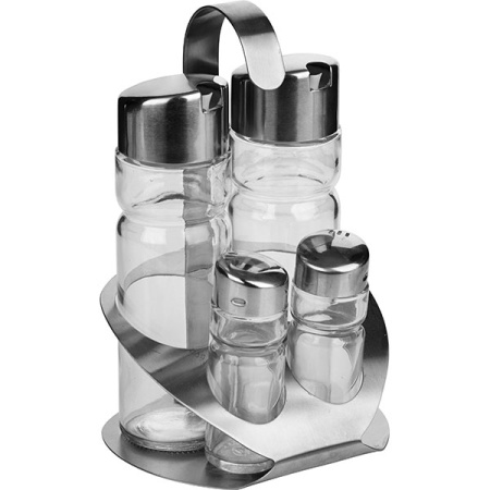 Набор для специй 4 предм.; стекло,сталь нерж.; H=188,L=112,B=123мм; прозр.,металлич.