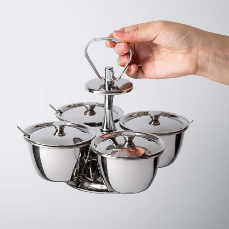 Набор фуршетный для соусов и специй на 4чаши с кр.; сталь нерж.; D=10,H=20.5см; металлич.