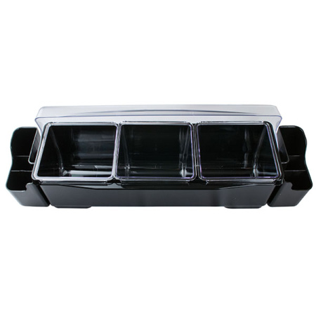 Контейнер для фруктов 3 отделения с отд-ми для труб; пластик; H=17.5,L=56.5,B=13см; черный,прозр.