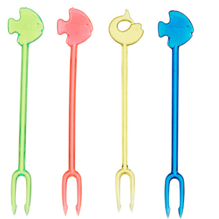 Вилочка коктейл. «Белки» L=8cм [200шт]; пластик; H=100,L=80,B=50мм; разноцветн.