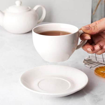 Пара чайная «Кунстверк»; фарфор; 300мл; D=10/15.5,H=8,L=15.5см; белый