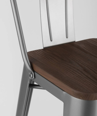 Стул барный TOLIX WOOD со спинкой серебристый матовый