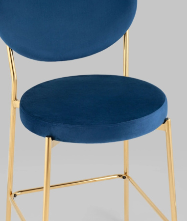 Стул полубарный Барбара велюр королевский синий, золотые ножки