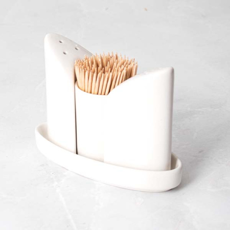 Набор для специй 3 пр-та на подставке; фарфор; белый