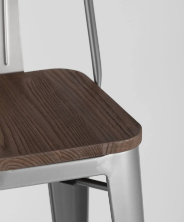 Стул барный TOLIX WOOD со спинкой серебристый матовый