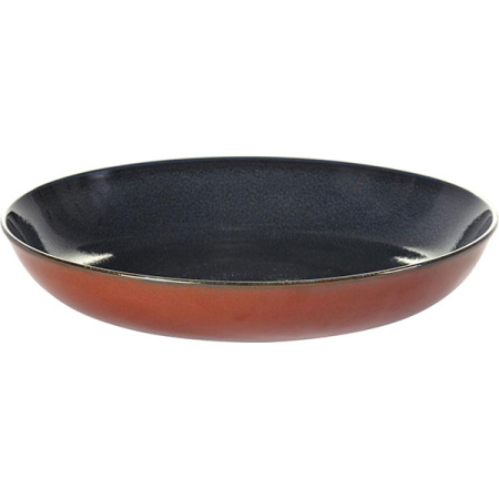 Блюдо глубокое; керамика; D=23.5,H=4.5см; синий,коричнев.