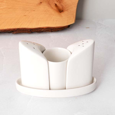 Набор для специй 3 пр-та на подставке; фарфор; белый