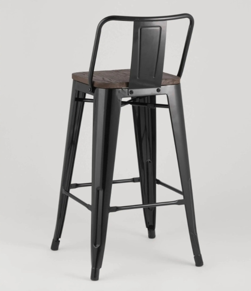 Стул полубарный TOLIX WOOD со спинкой черный глянцевый
