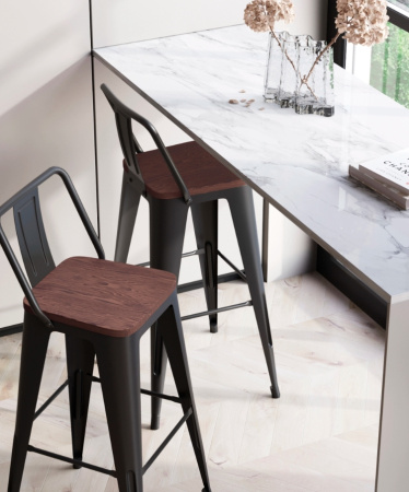 Стул барный TOLIX WOOD со спинкой черный глянцевый