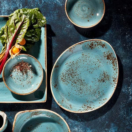 Тарелка мелкая «Крафт»; фарфор; D=25.5,H=2,L=25.5,B=20.5см; синий