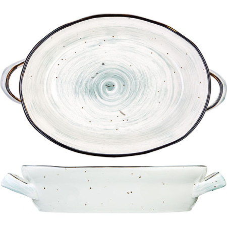 Блюдо овал.для запек.с ручк. «Пастораль»; фарфор; 1250мл; H=6,L=25,B=19см; зелен.