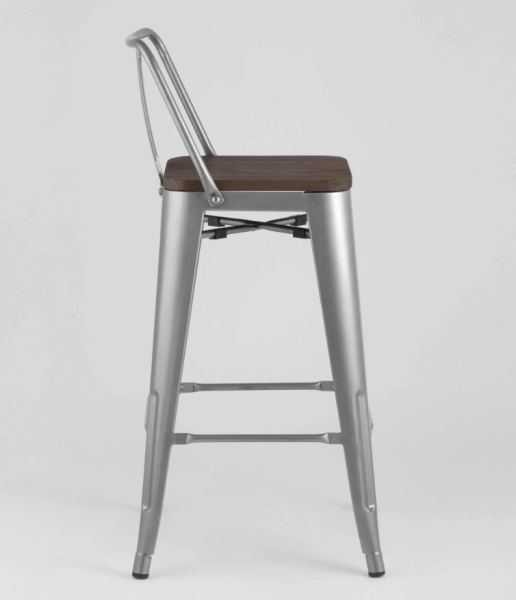 Стул полубарный TOLIX WOOD со спинкой серебристый матовый