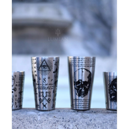 Шейкер Lumian Yokai Boston Leonardo Tin & Half Tin, 18-28 oz, серебро с гравировкой